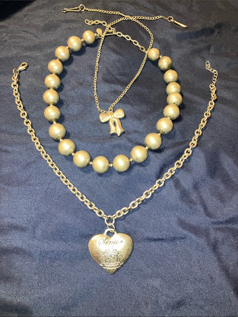 3 pc. Lot - Silver-Tone Layered Necklace Set with Heart Pendant and Bow Accent